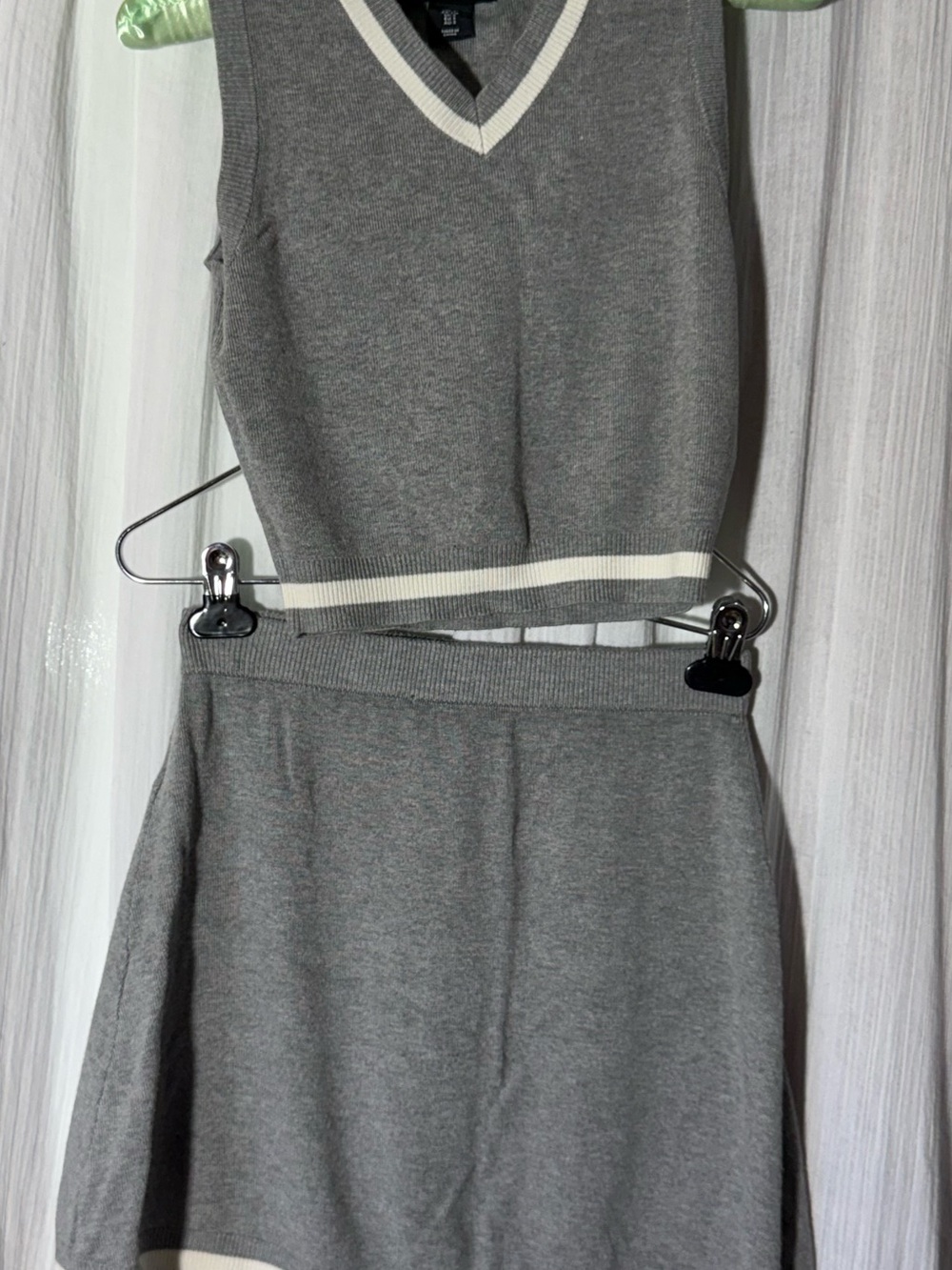 Sincerely Jules Grey Knit Mini Skirt with Ivory Trim
